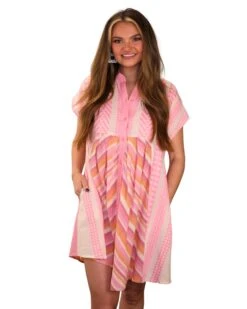 DEVOTION STRIPE BUTTON FRONT DRESS