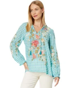 JOHNNY WAS Nalina Ruffle Scarf Back Blouse