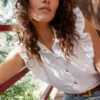 NATION ARCHER RUFFLED BUTTON UP TOP