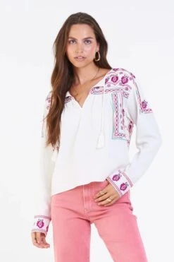 DEAR JOHN IRIS EMBROIDERY DETAIL TOP WHITE BOHO