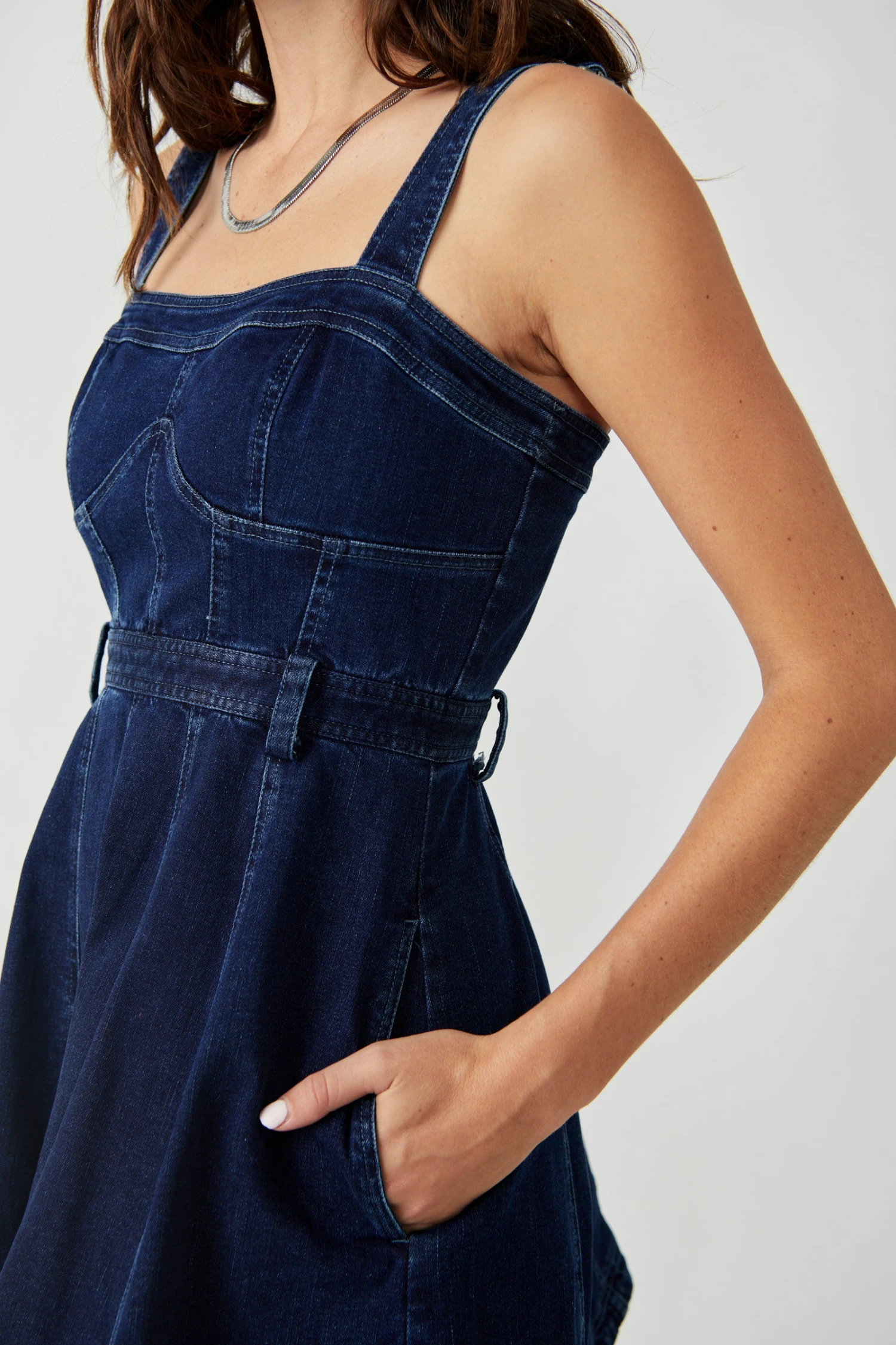 FREE PEOPLE MARGOT DENIM MINI SKIRT OVERALLS - Image 5