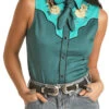 ROCK AND ROLL DENIM RETRO SNAP SLEEVELESS BLOUSE