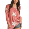 ROCK AND ROLL DENIM STARS SWEATER- CORAL